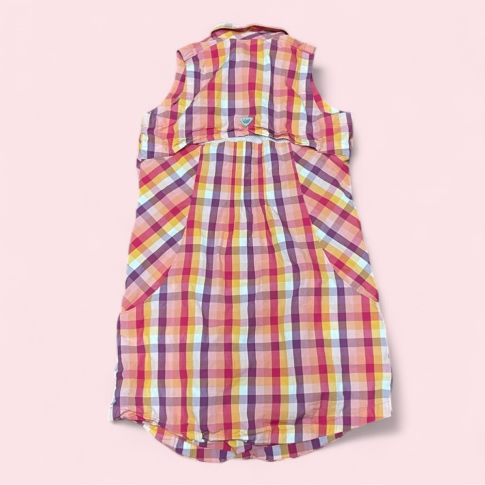 VTG Columbia Super Bonehead PFG Plaid Sleeveless Shift Dress Medium 100% Cotton - Picture 3 of 12